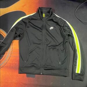 Nike Men's Black Jacket with Neon Yellow Stripes